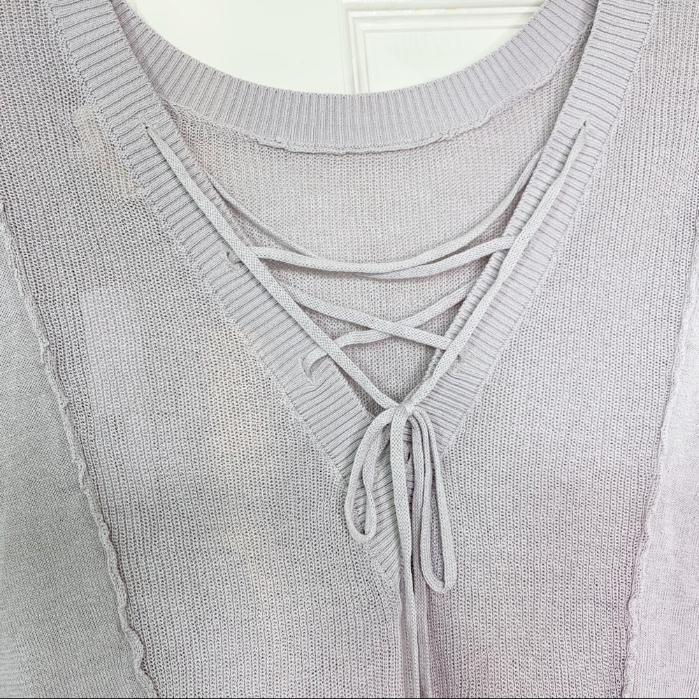 LA Made 3/4 Sleeve Deep V Tie Back Knit Top - Picture 5 of 8